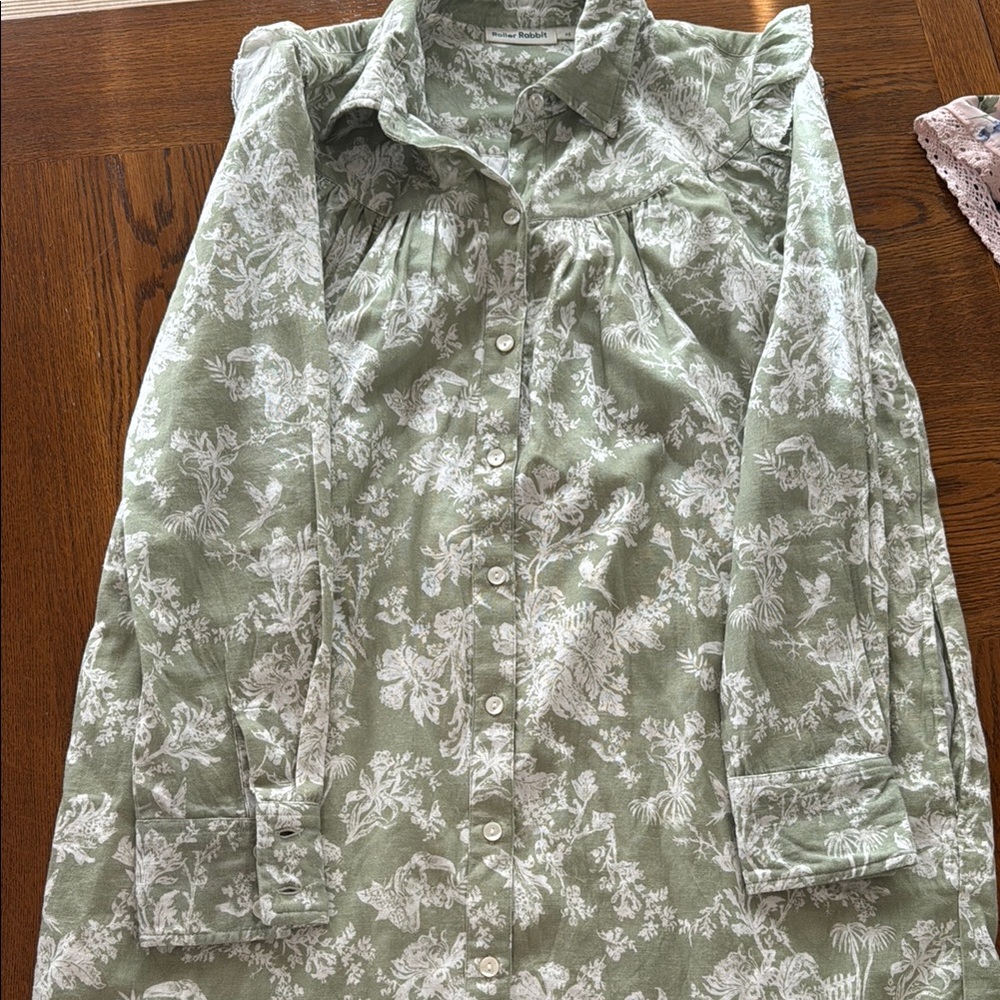 Roller Rabbit Green Floral Button-Up Dress